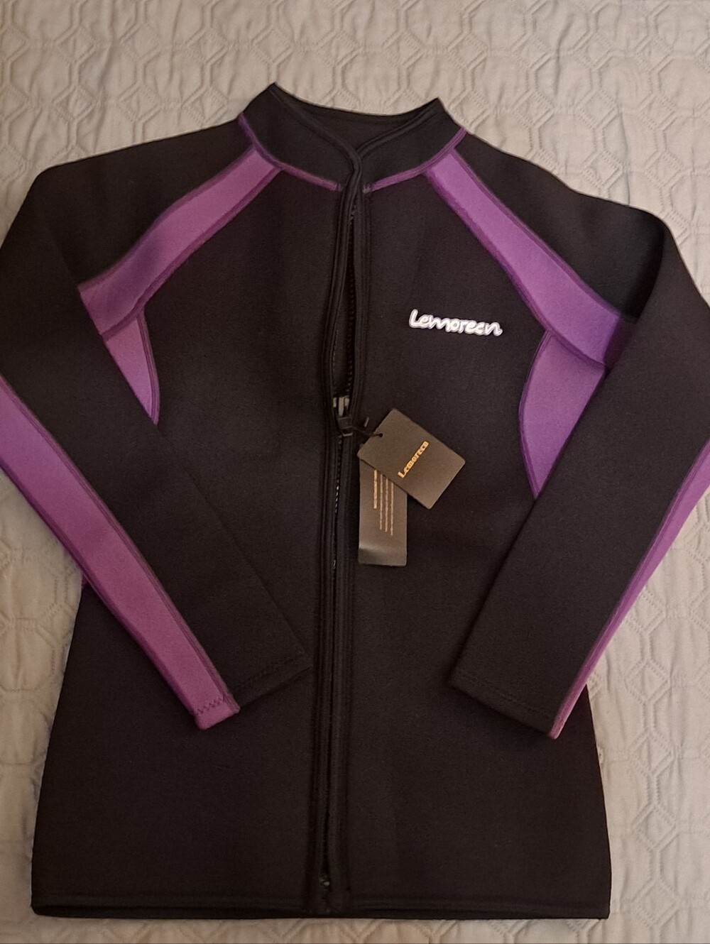 Lemorecn Women’s Black & Purple Front-Zip Wetsuit Jacket Sz 14